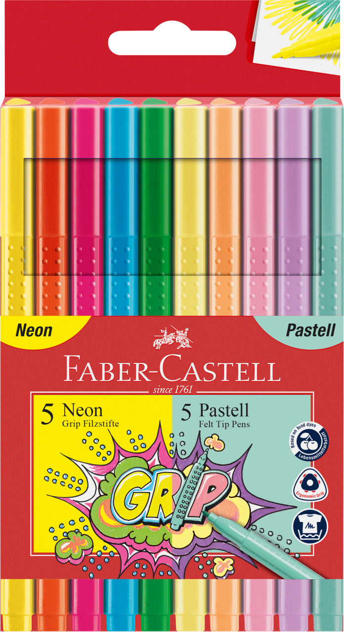 CARIOCA 10 CULORI PASTEL SI NEON GRIP FABER-CASTELL CARIOCA 10 CULORI PASTEL SI NEON GRIP FABER-CASTELL